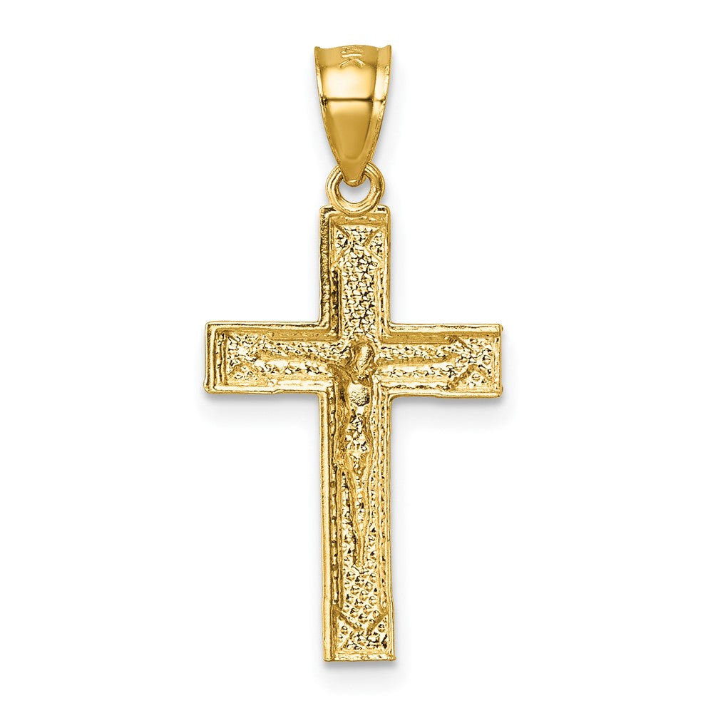 14K Yellow Gold Polished Textured Crucifix Pendant