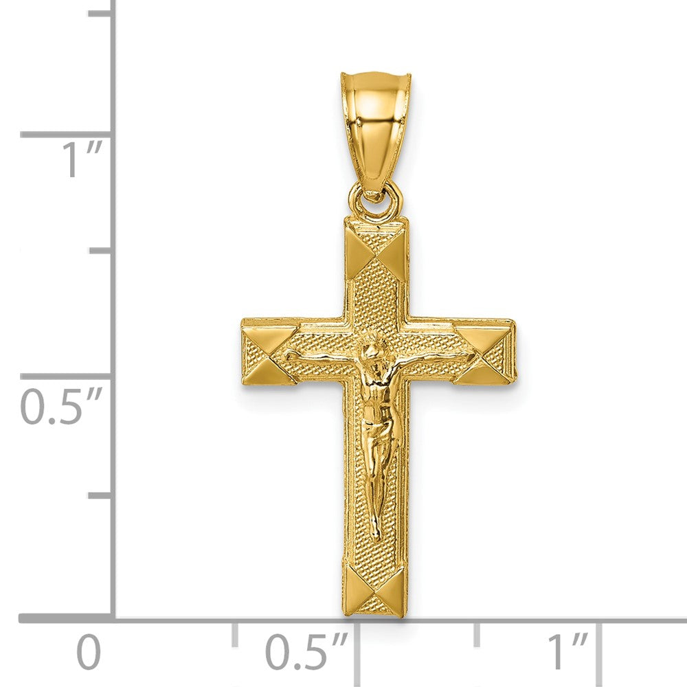 14K Yellow Gold Polished Textured Crucifix Pendant