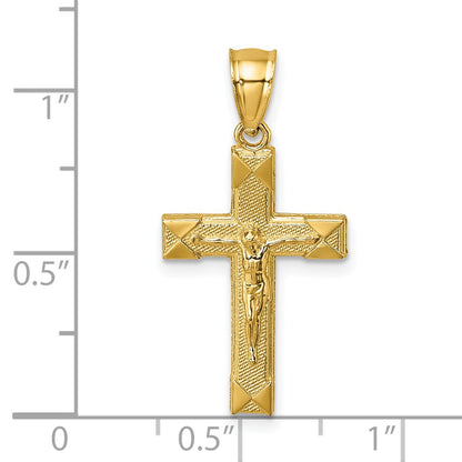 14K Yellow Gold Polished Textured Crucifix Pendant