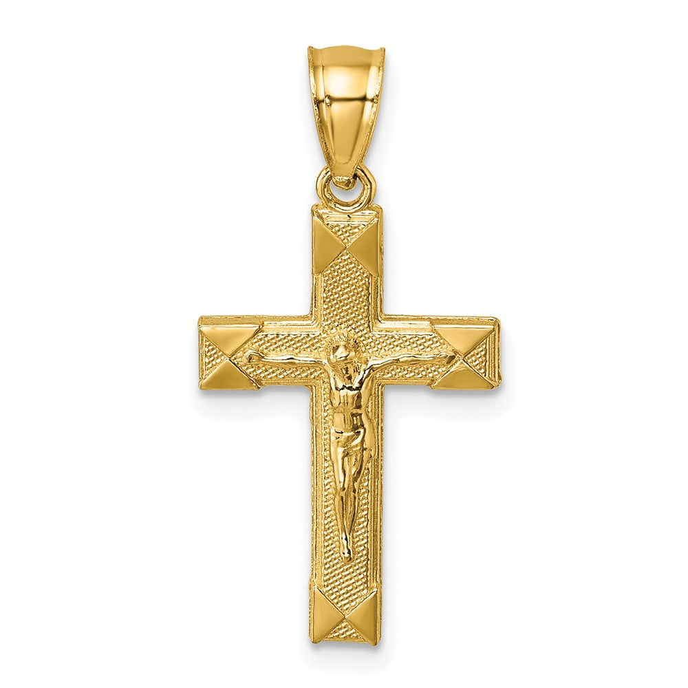 14K Yellow Gold Polished Textured Crucifix Pendant
