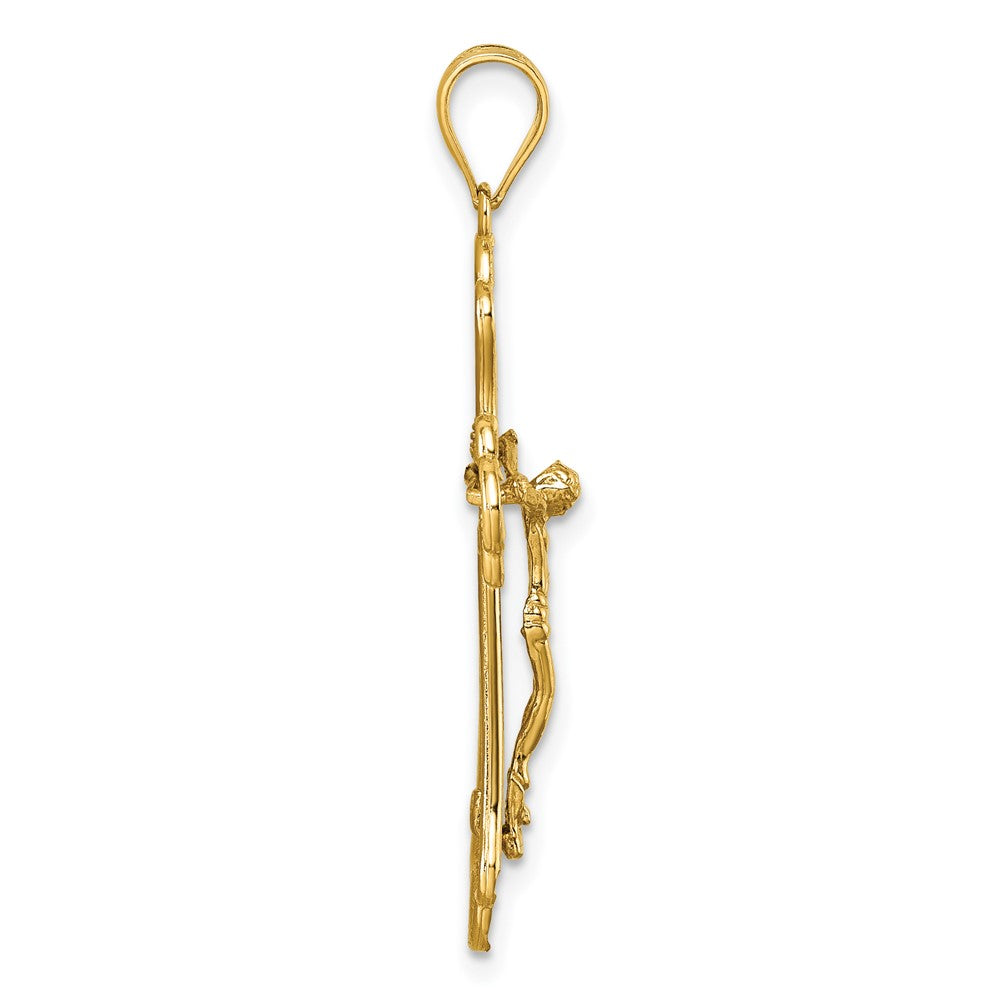 14K Yellow Gold Polished Diamond-Cut Filigree Fancy Crucifix Pendant