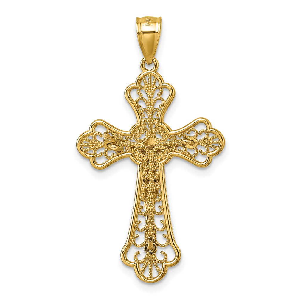 14K Yellow Gold Polished Diamond-Cut Filigree Fancy Crucifix Pendant