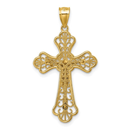14K Yellow Gold Polished Diamond-Cut Filigree Fancy Crucifix Pendant