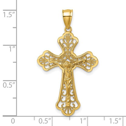 14K Yellow Gold Polished Diamond-Cut Filigree Fancy Crucifix Pendant