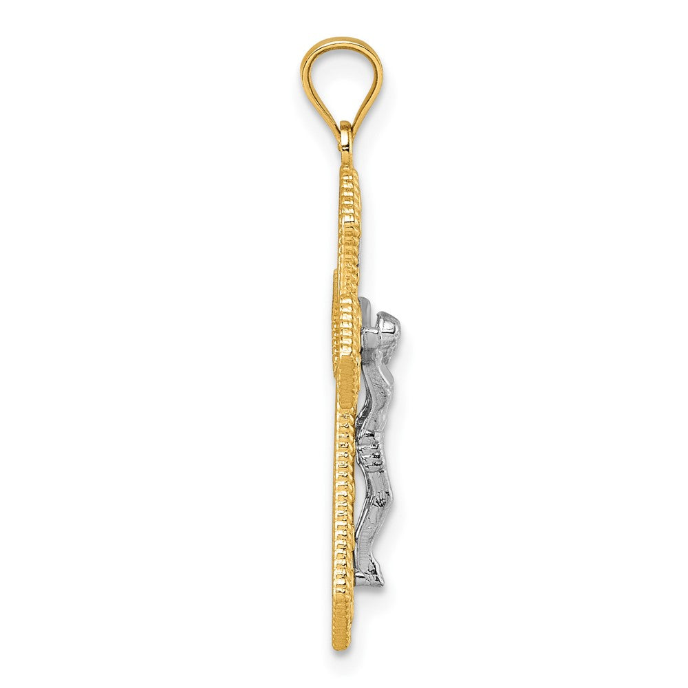 14K Two-Tone Polished and Beaded Fancy Crucifix Pendant