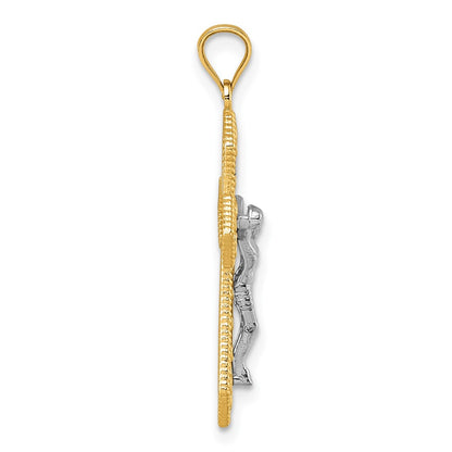 14K Two-Tone Polished and Beaded Fancy Crucifix Pendant