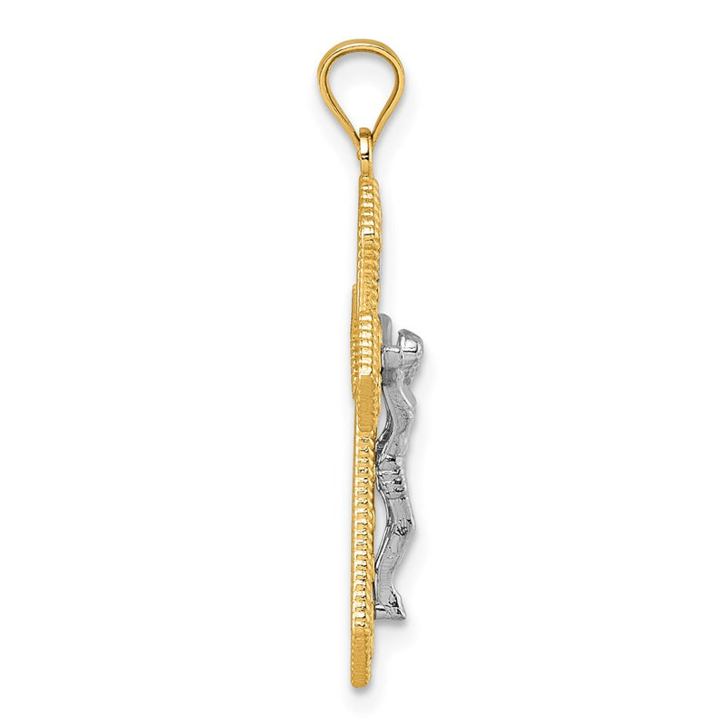 14K Two-Tone Polished and Beaded Fancy Crucifix Pendant
