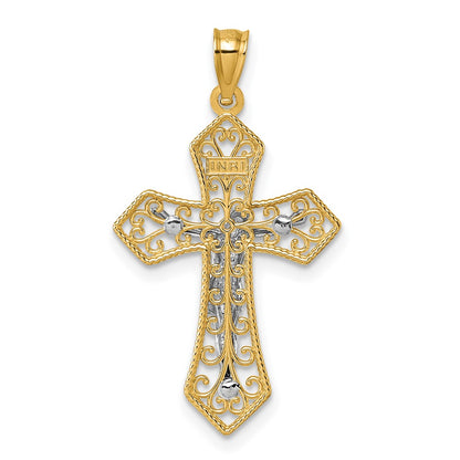 14K Two-Tone Polished and Beaded Fancy Crucifix Pendant