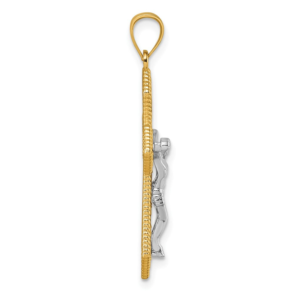 14K Two-Tone Polished and Beaded Fancy Crucifix Pendant