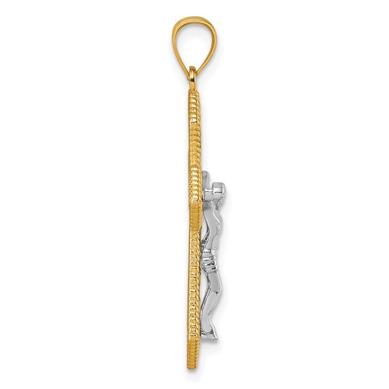 14K Two-Tone Polished and Beaded Fancy Crucifix Pendant