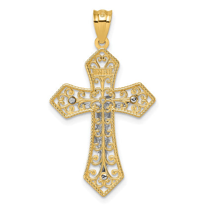 14K Two-Tone Polished and Beaded Fancy Crucifix Pendant