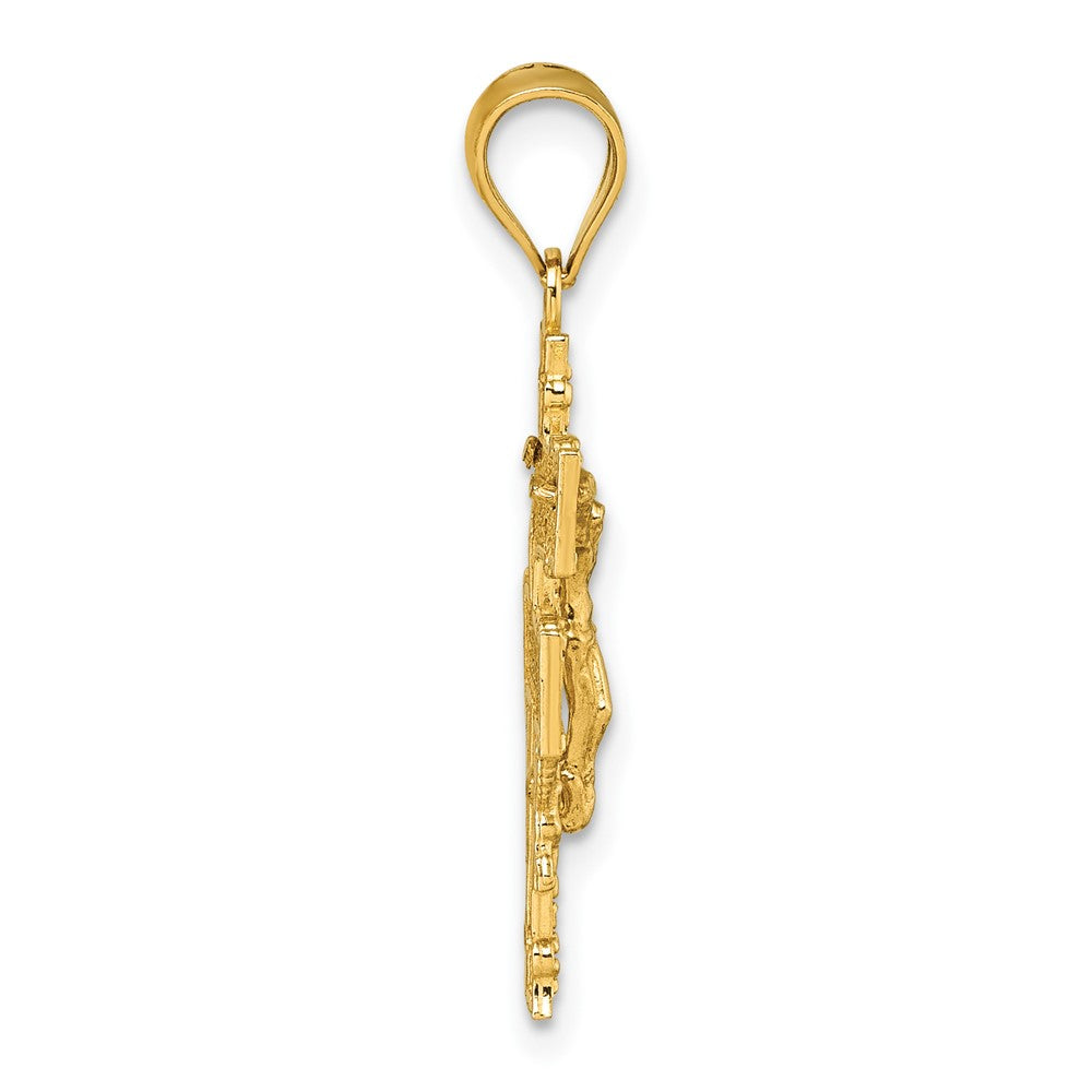 14K Yellow Gold Polished Diamond-Cut Cara Vaca Crucifix Pendant
