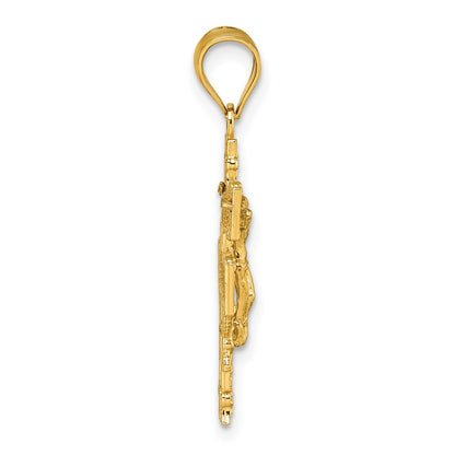 14K Yellow Gold Polished Diamond-Cut Cara Vaca Crucifix Pendant