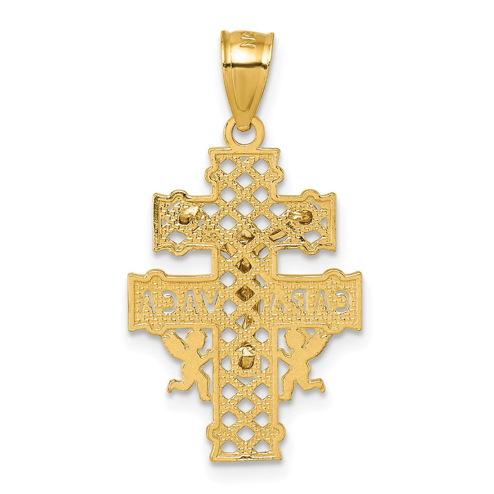 14K Yellow Gold Polished Diamond-Cut Cara Vaca Crucifix Pendant