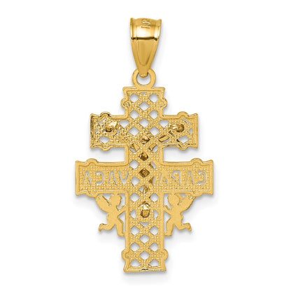 14K Yellow Gold Polished Diamond-Cut Cara Vaca Crucifix Pendant