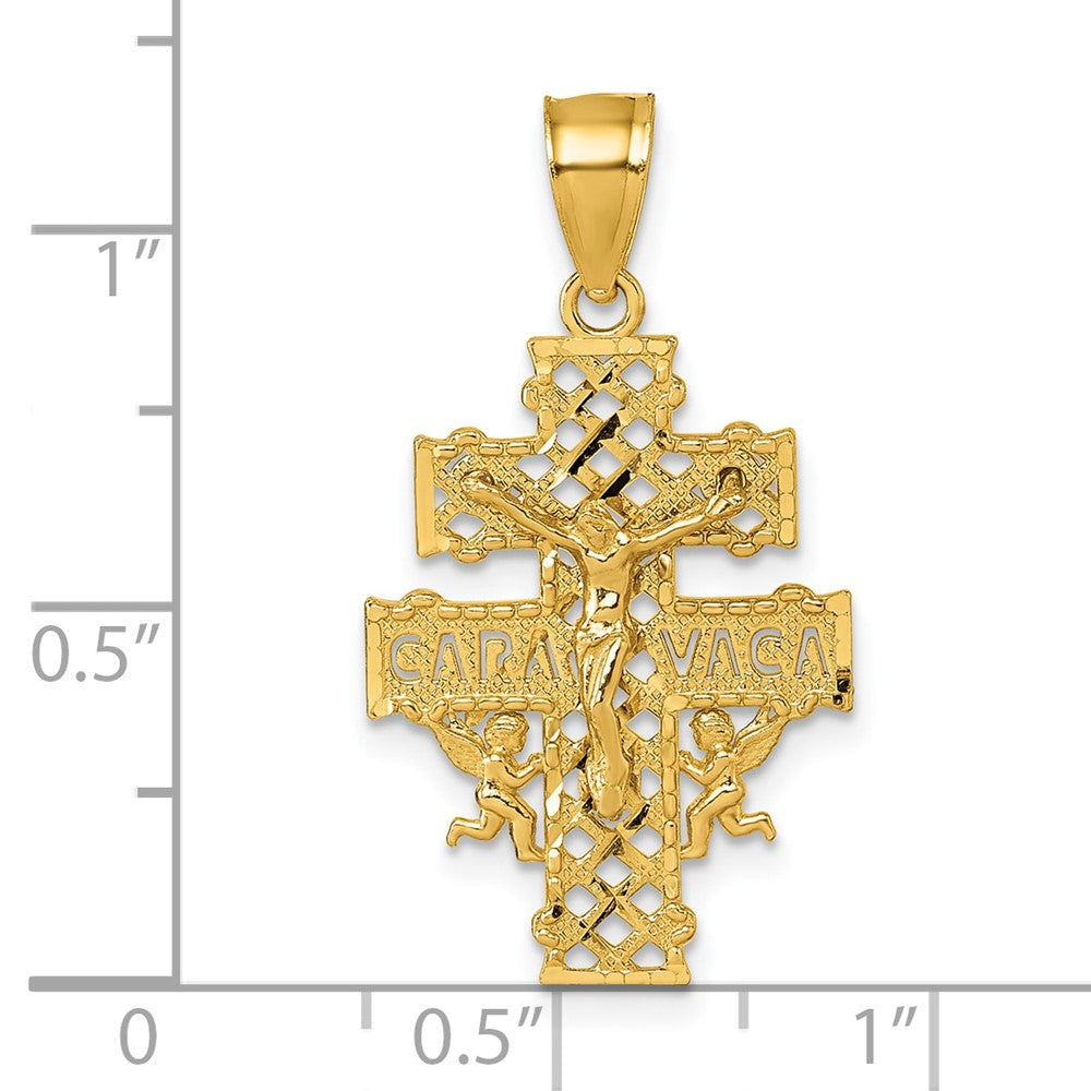 14K Yellow Gold Polished Diamond-Cut Cara Vaca Crucifix Pendant