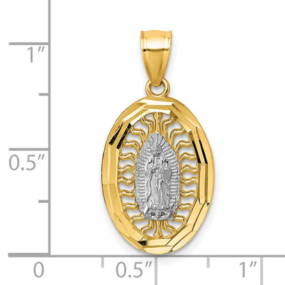 14K Yellow & Rhodium W/rhodium Polished and Diamond-Cut Guadalupe Pendant