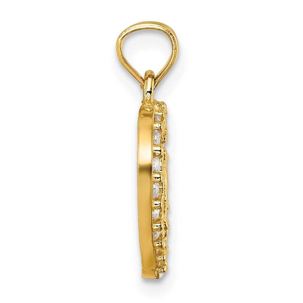 14K Yellow Gold Polished CZ Heart Our Lady of Guadalupe Pendant