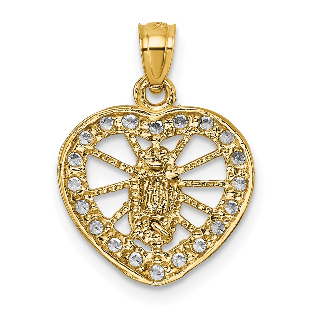 14K Yellow Gold Polished CZ Heart Our Lady of Guadalupe Pendant