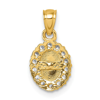 14K Yellow Gold Polished CZ Oval Our Lady of Guadalupe Pendant