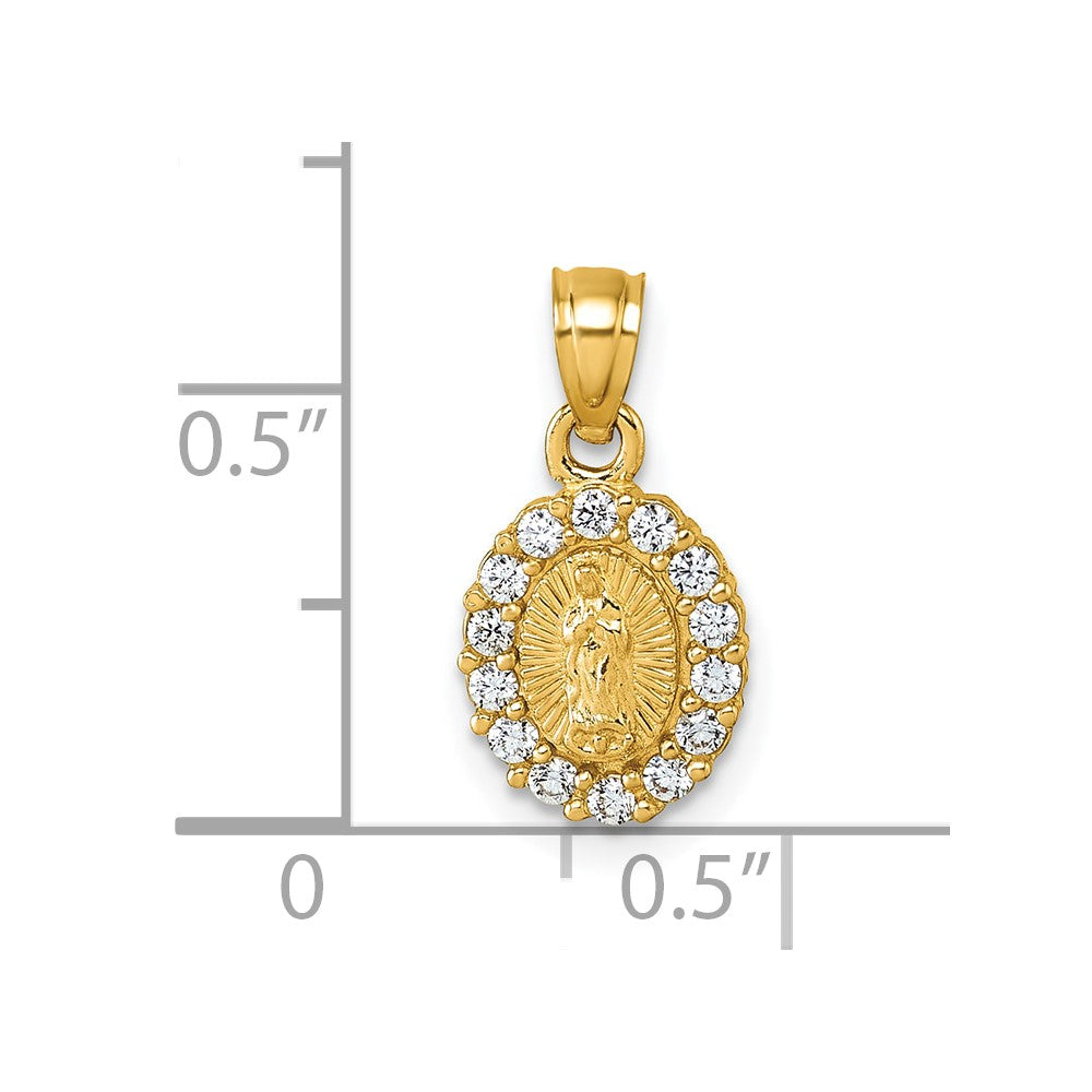 14K Yellow Gold Polished CZ Oval Our Lady of Guadalupe Pendant