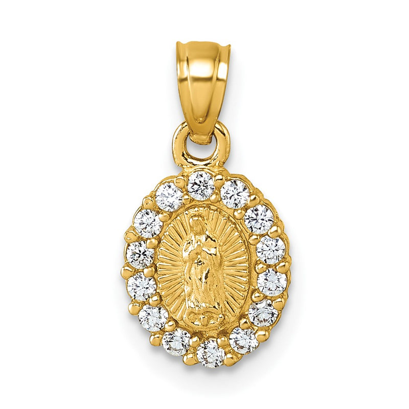 14K Yellow Gold Polished CZ Oval Our Lady of Guadalupe Pendant