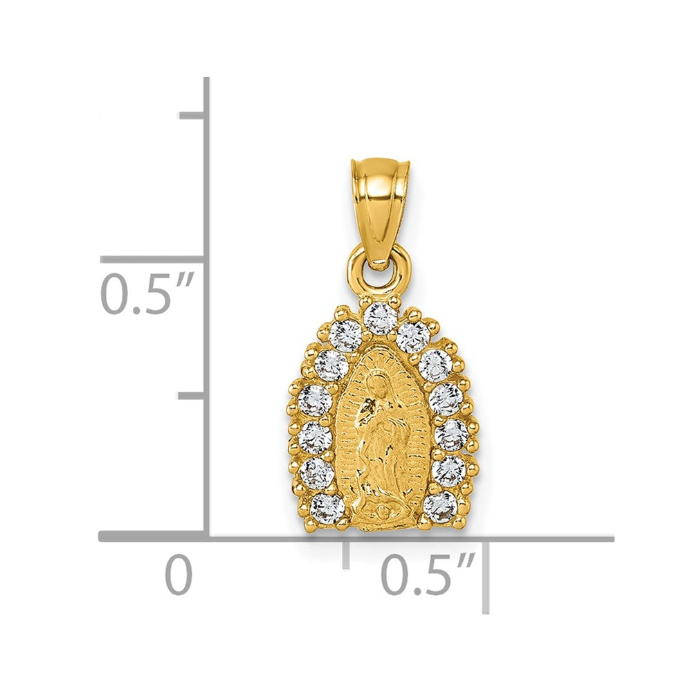 14K Yellow Gold Polished CZ Our Lady of Guadalupe Pendant