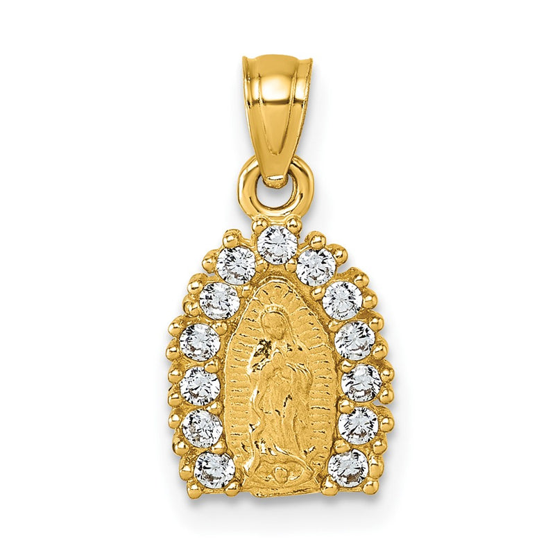 14K Yellow Gold Polished CZ Our Lady of Guadalupe Pendant