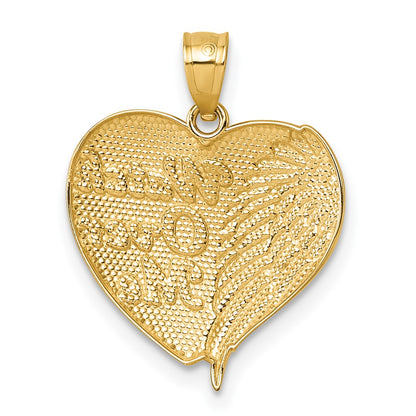 14K Yellow & Rhodium W/rh Polished / Dia-Cut Heart with Wing Watch Over Me Pendant
