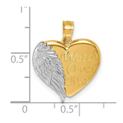 14K Yellow & Rhodium W/rh Polished / Dia-Cut Heart with Wing Watch Over Me Pendant