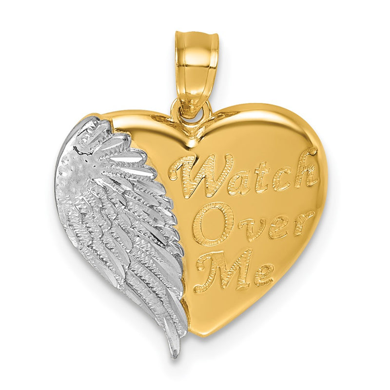 14K Yellow & Rhodium W/rh Polished / Dia-Cut Heart with Wing Watch Over Me Pendant