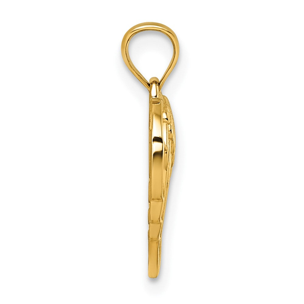 14K Yellow Gold Polished and D/c Wings in Heart Shape Pendant