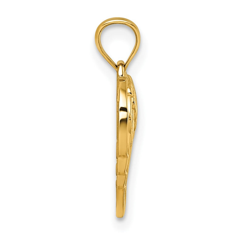 14K Yellow Gold Polished and D/c Wings in Heart Shape Pendant