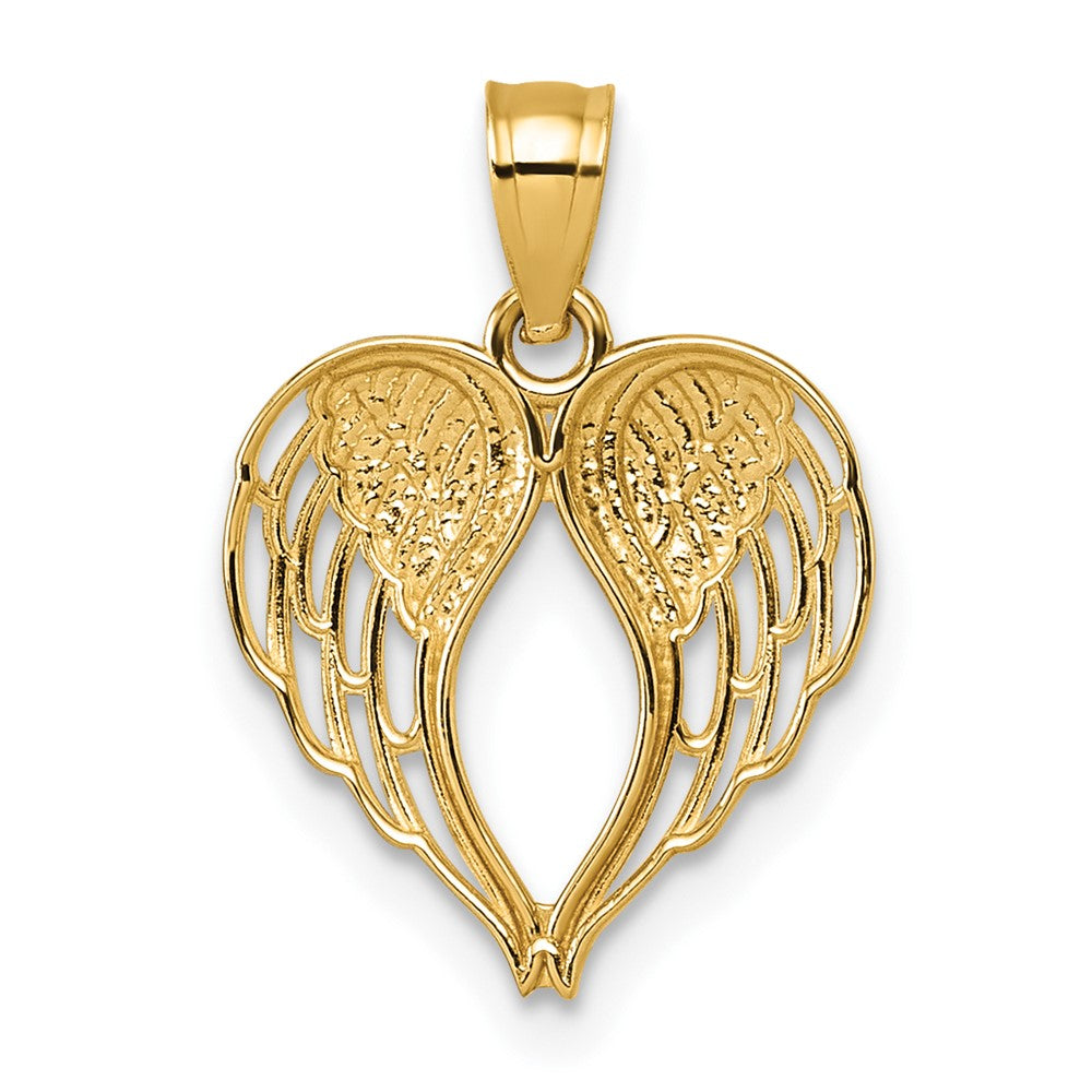 14K Yellow Gold Polished and D/c Wings in Heart Shape Pendant