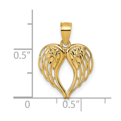 14K Yellow Gold Polished and D/c Wings in Heart Shape Pendant