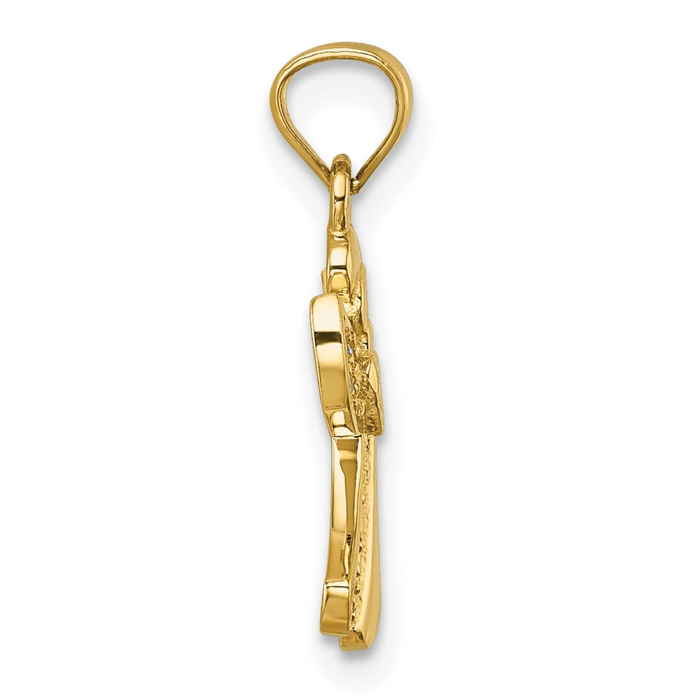 14K Yellow Gold Polished CZ Angel with Open Heart Pendant