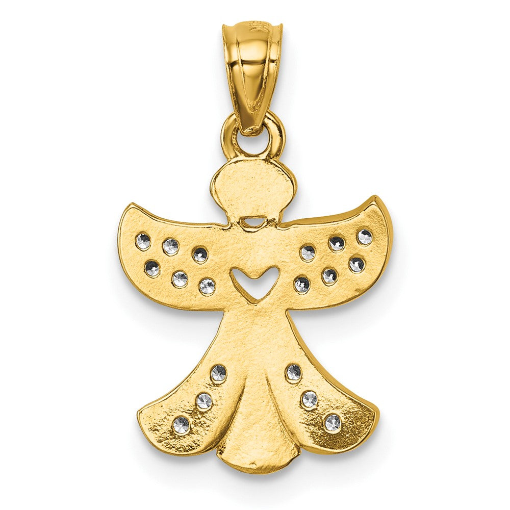 14K Yellow Gold Polished CZ Angel with Open Heart Pendant