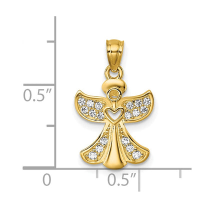 14K Yellow Gold Polished CZ Angel with Open Heart Pendant