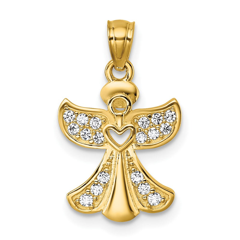 14K Yellow Gold Polished CZ Angel with Open Heart Pendant