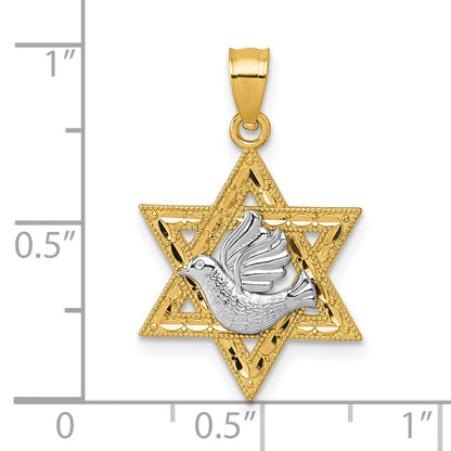 14K Two-Tone Textured/diamond-Cut Dove on Star of David Pendant