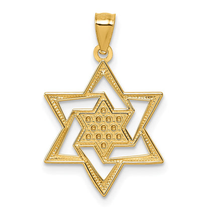 14K Yellow Gold Polished and D/c Star of David Religious Pendant
