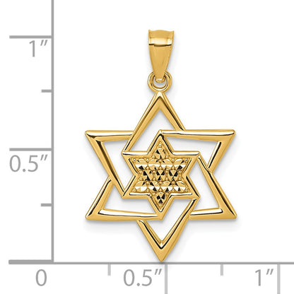 14K Yellow Gold Polished and D/c Star of David Religious Pendant