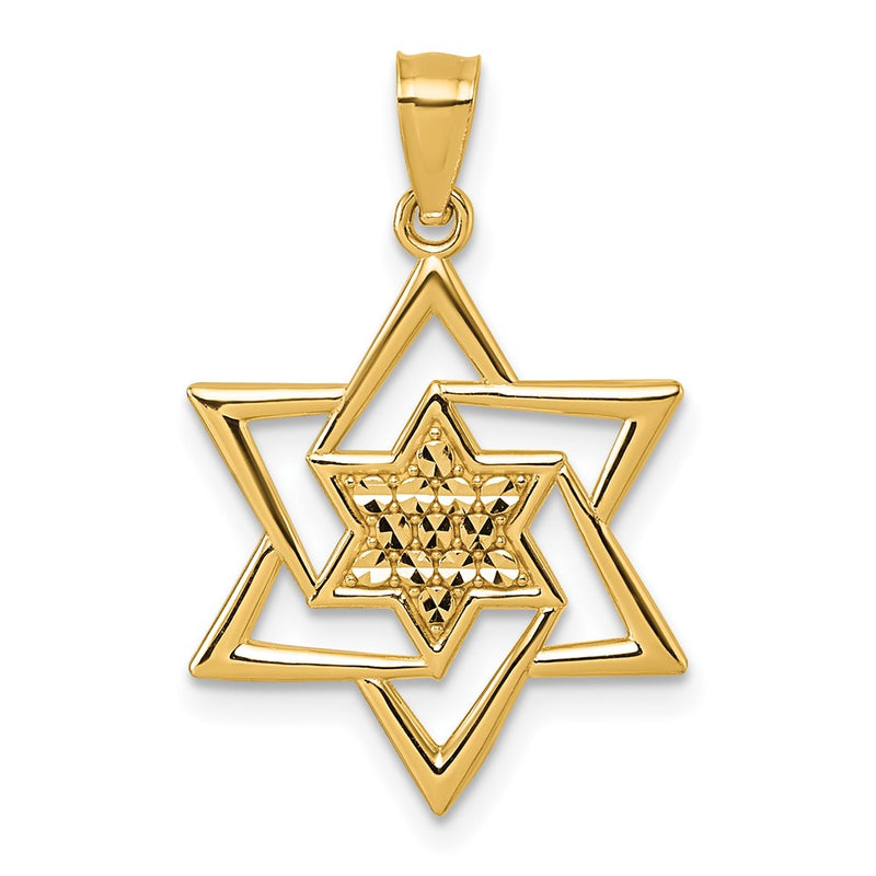 14K Yellow Gold Polished and D/c Star of David Religious Pendant