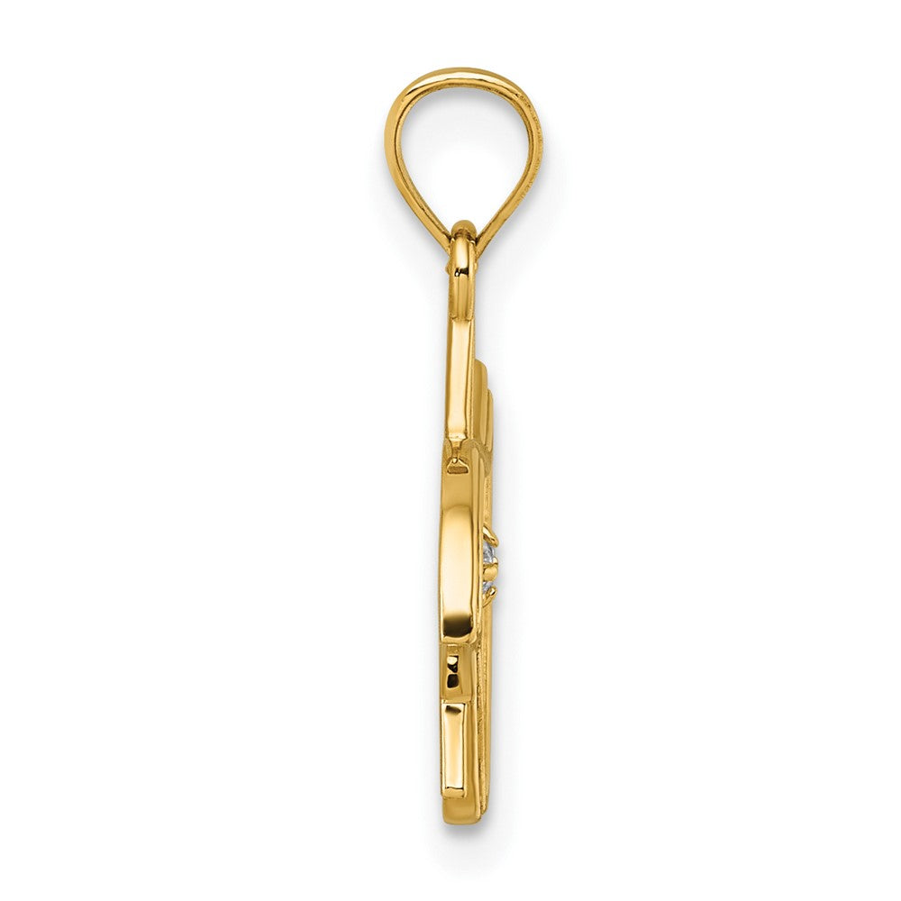 14K Yellow Gold Polished & Textured CZ Bird & Triangle Star of David Pendant