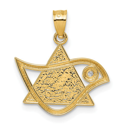 14K Yellow Gold Polished & Textured CZ Bird & Triangle Star of David Pendant