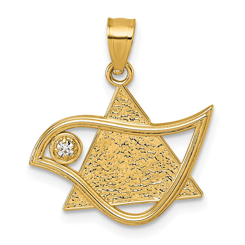 14K Yellow Gold Polished & Textured CZ Bird & Triangle Star of David Pendant