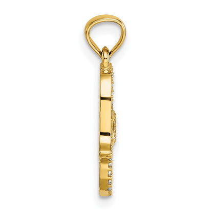 14K Yellow Gold Polished CZ Hamsa Pendant