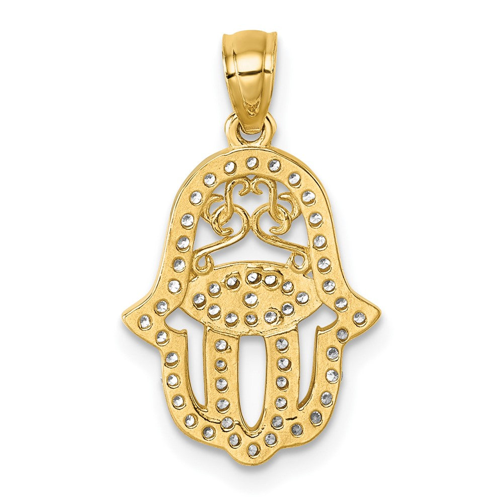 14K Yellow Gold Polished CZ Hamsa Pendant