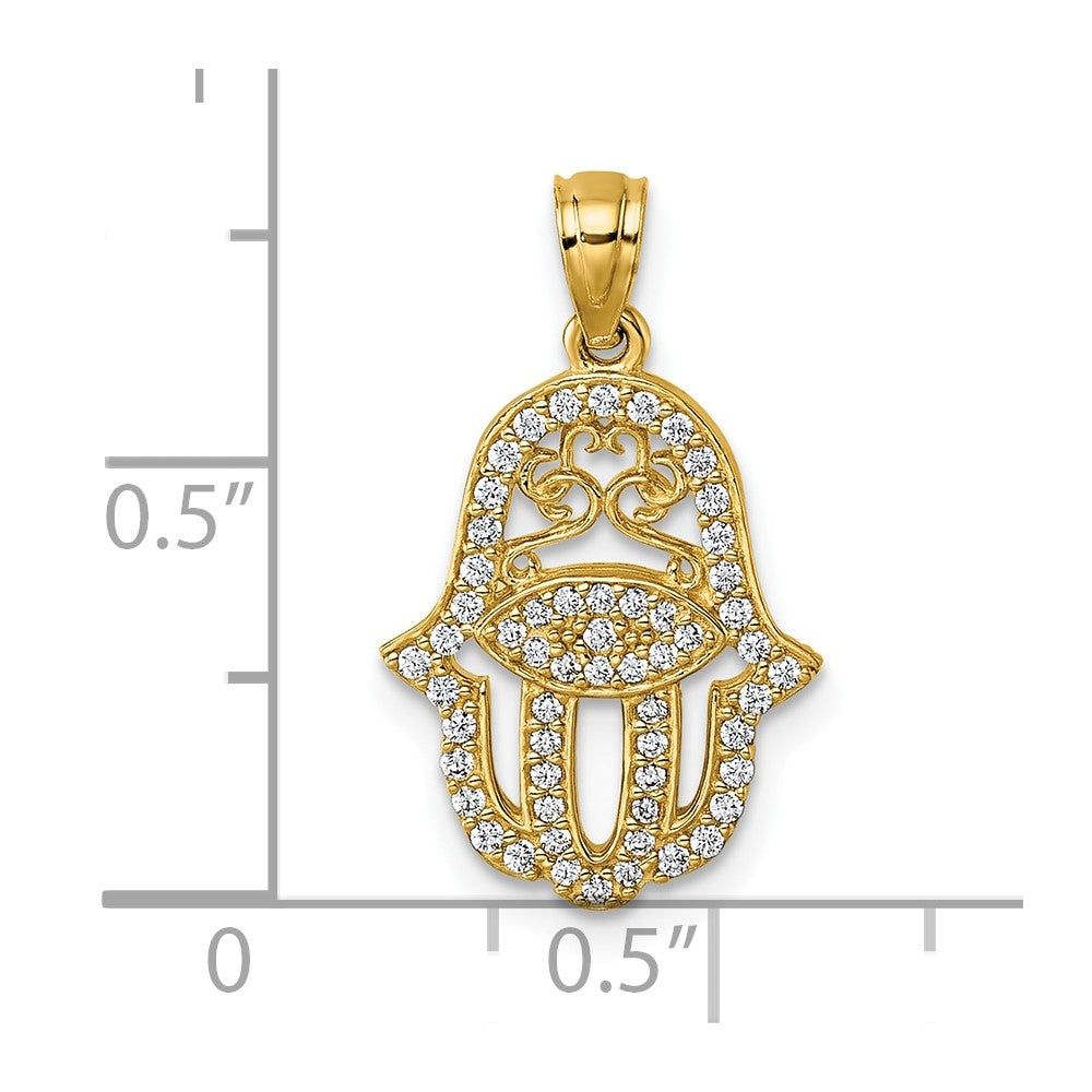 14K Yellow Gold Polished CZ Hamsa Pendant