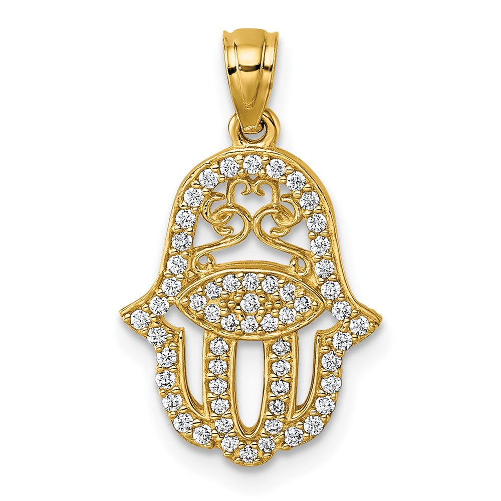 14K Yellow Gold Polished CZ Hamsa Pendant